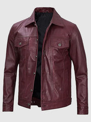 Burgundy Trucker Leather Jacket For Men