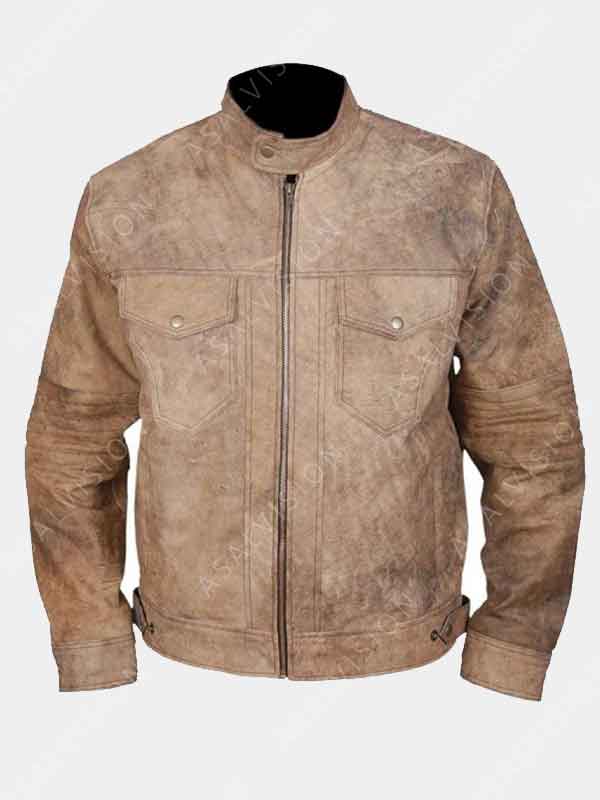 Branton Khaki Distressed Cafe Racer Jacket