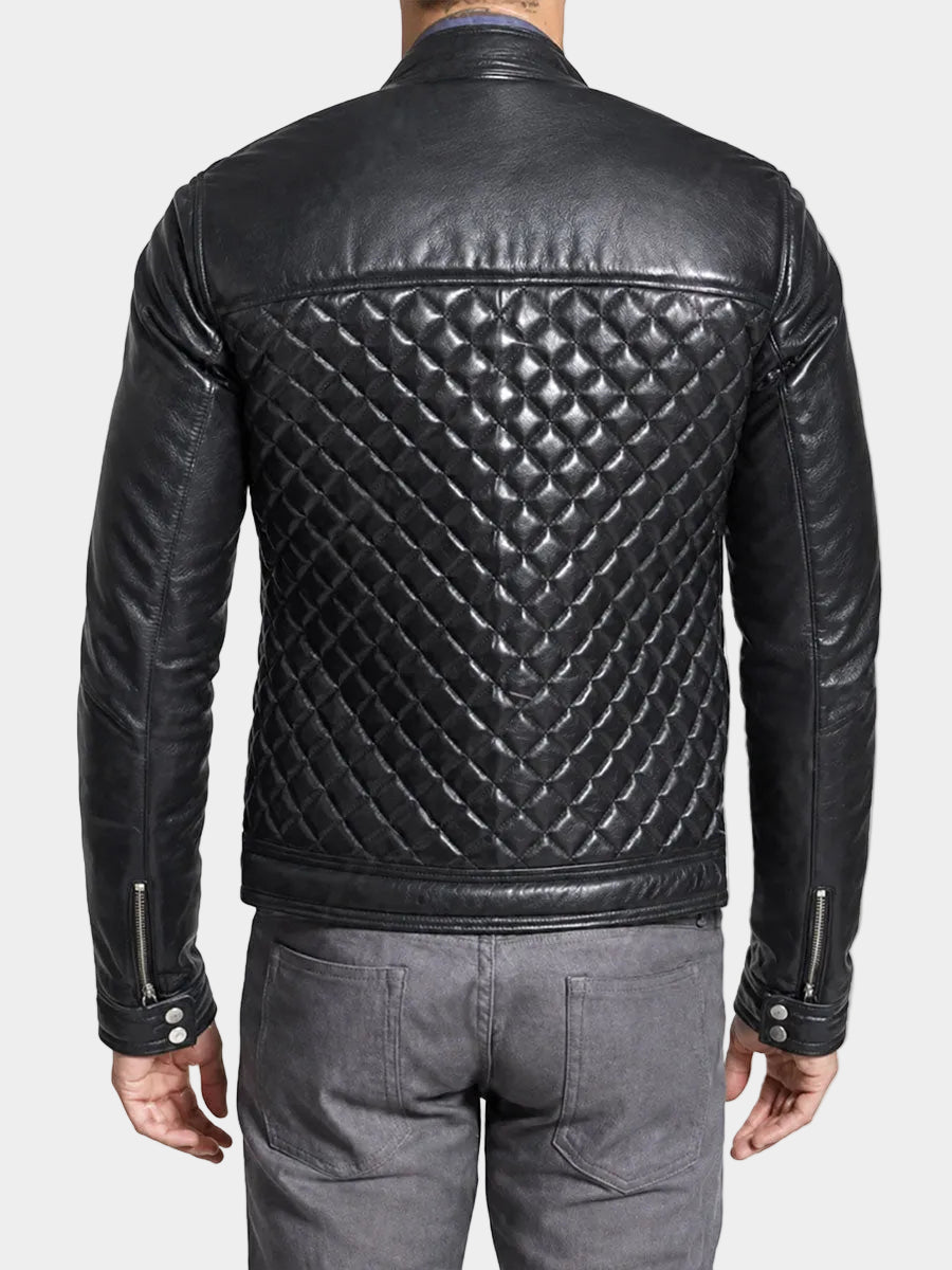Black Diamond Quilted Leather Jacket Mens
