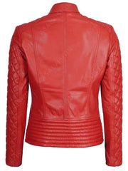 Aubrey Quilted Sleeves Red Cafe Racer Leather Jacket