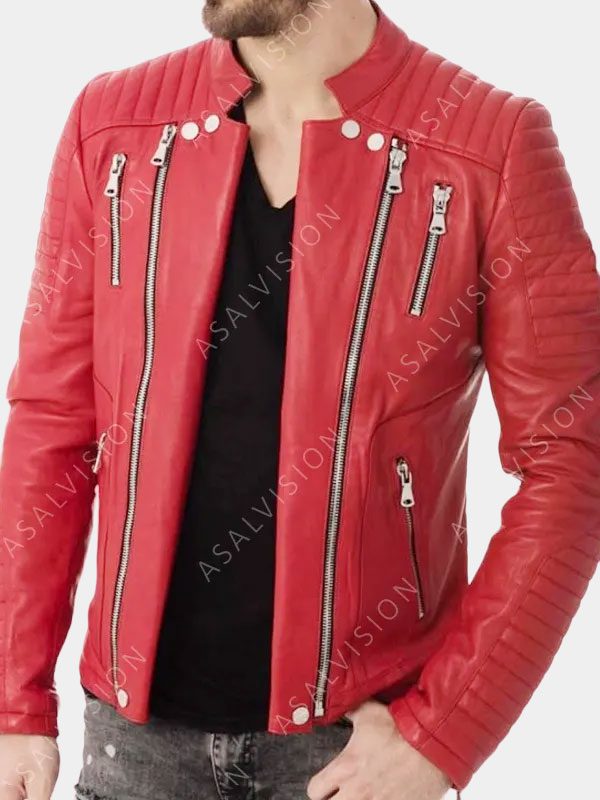 Branton Red Biker Leather Jacket