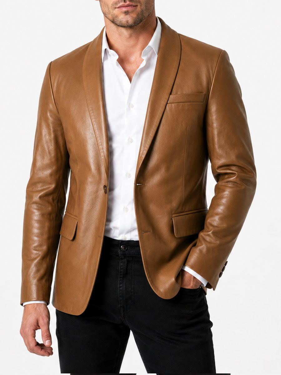 Aldric Shawl Collar Tan Leather Blazer