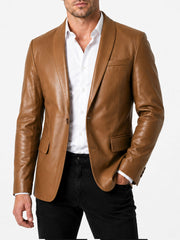 Aldric Shawl Collar Tan Leather Blazer