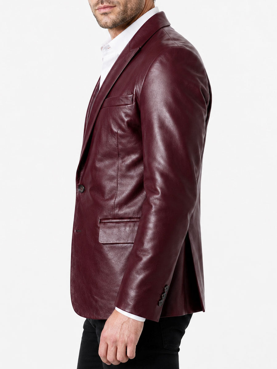 Aldric Shawl Collar Burgundy Leather Blazer