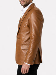 Aldric Shawl Collar Tan Leather Blazer