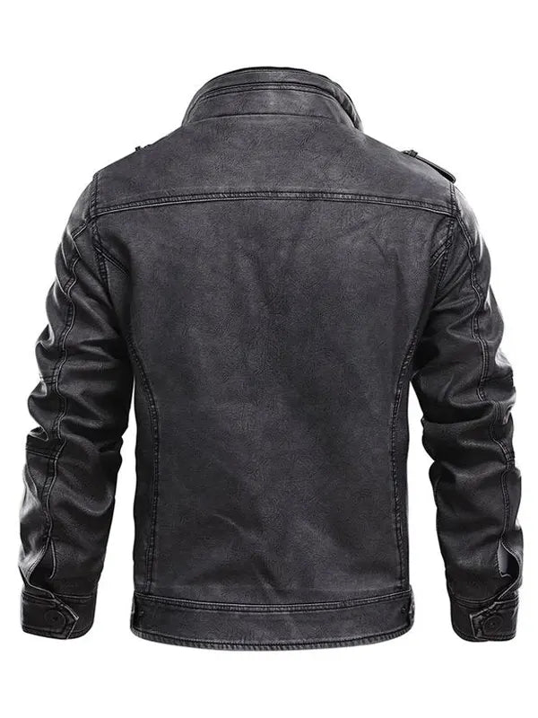 Cafe Racer Men's Distressed Black Stand Up Collar Leather Jacket
