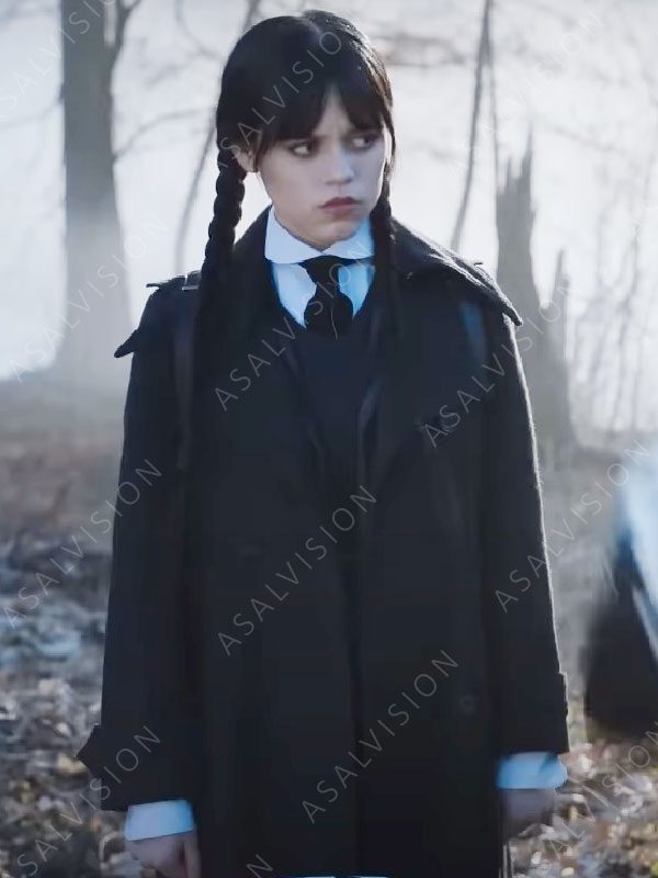 Addams Wednesday Black Trench Coat