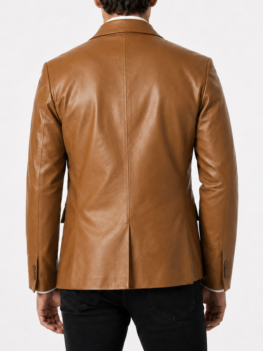 Aldric Shawl Collar Tan Leather Blazer
