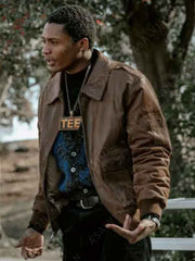 BMF Terry Tan Brown Bomber Leather Jacket