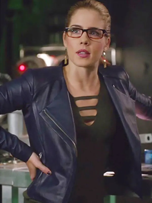 Arrow Season 5 Felicity Smoak Blue Leather Jacket