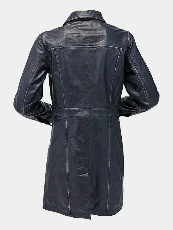 Black Vintage Leather Coat For Women