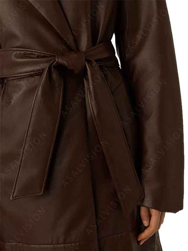 Chocolate Brown Leather Coat Womens - Belted