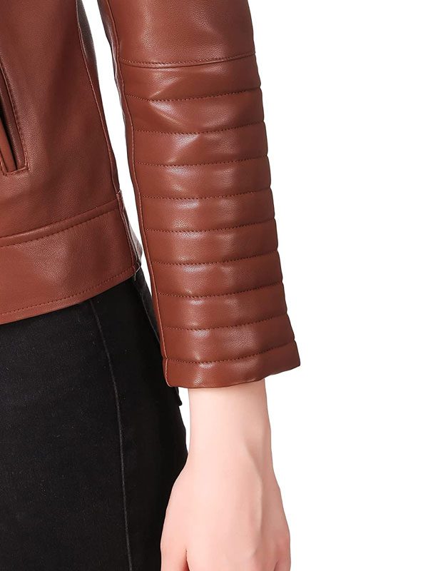 Brown Motorcycle Leather Jacket For Women's