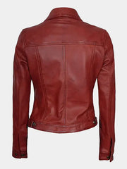 Bold & Stylish Women's Red Leather Trucker Jacket