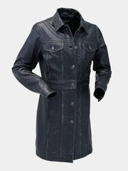 Black Vintage Leather Coat For Women